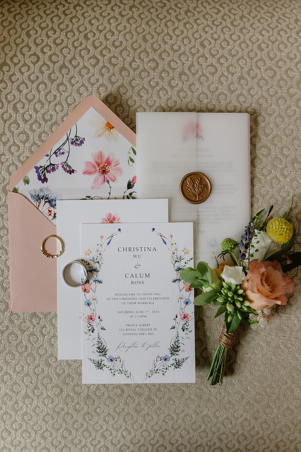 Prince Albert Camden Wedding Heather Sham Photography Floral Pink Invite Stationery