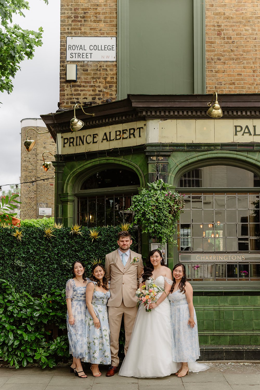 Prince Albert Camden Wedding Heather Sham Photography Blue Floral Midi Bridesmaid Dresses