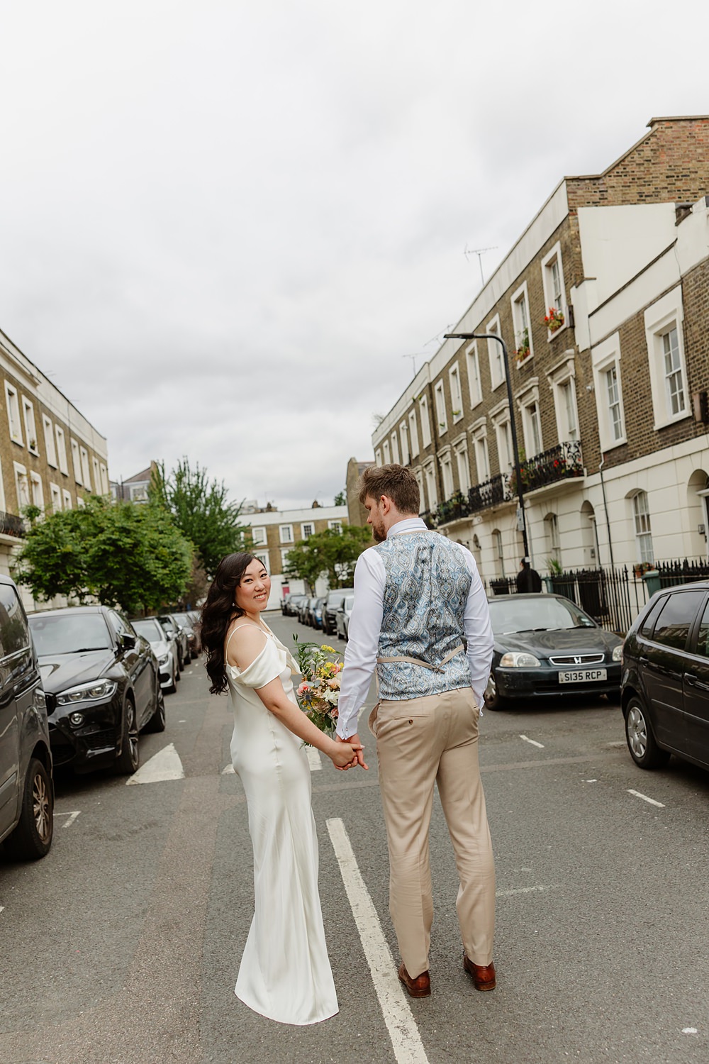 Prince Albert Camden Wedding Heather Sham Photography Satin Off Shoulder Dress