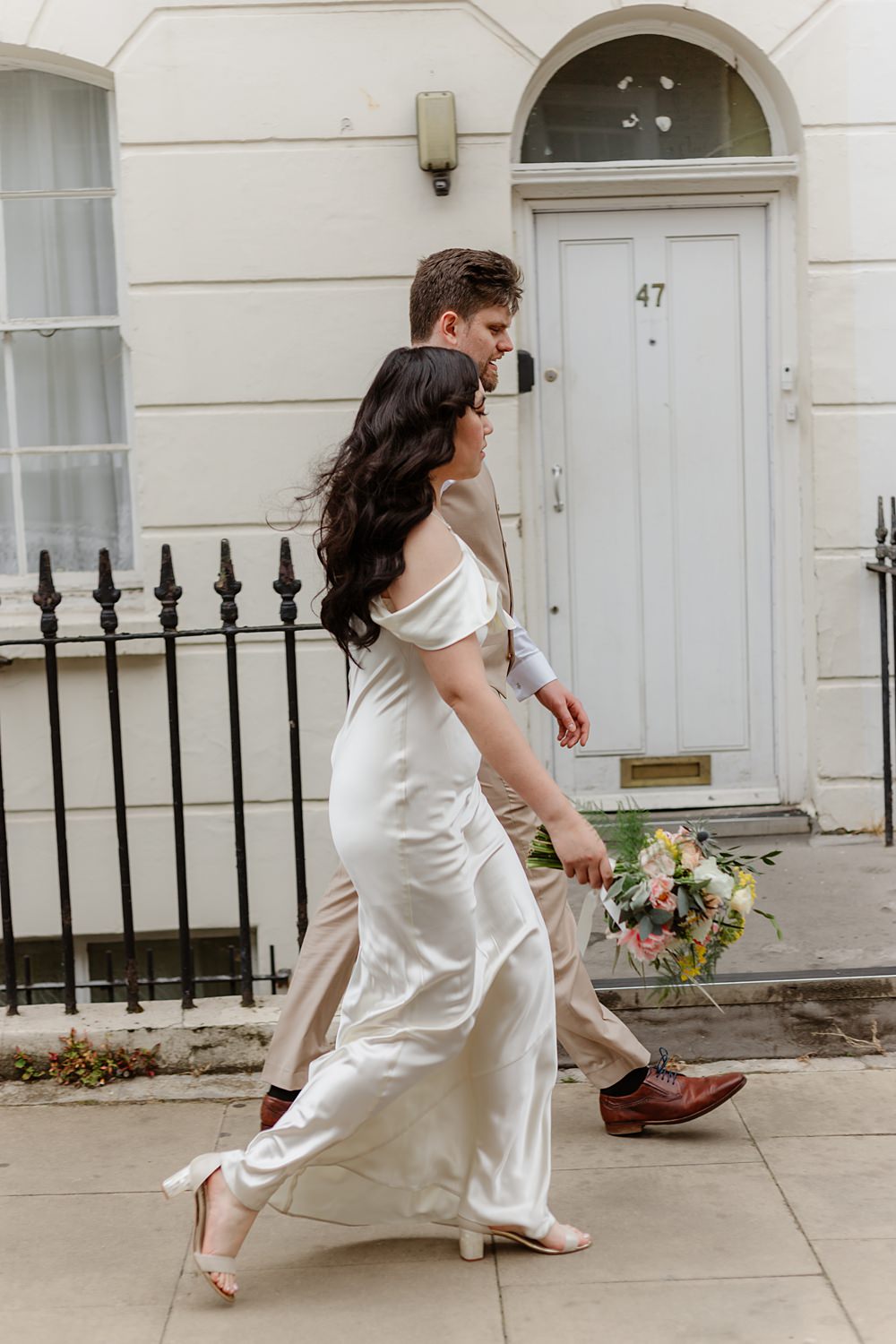 Prince Albert Camden Wedding Heather Sham Photography Satin Off Shoulder Dress