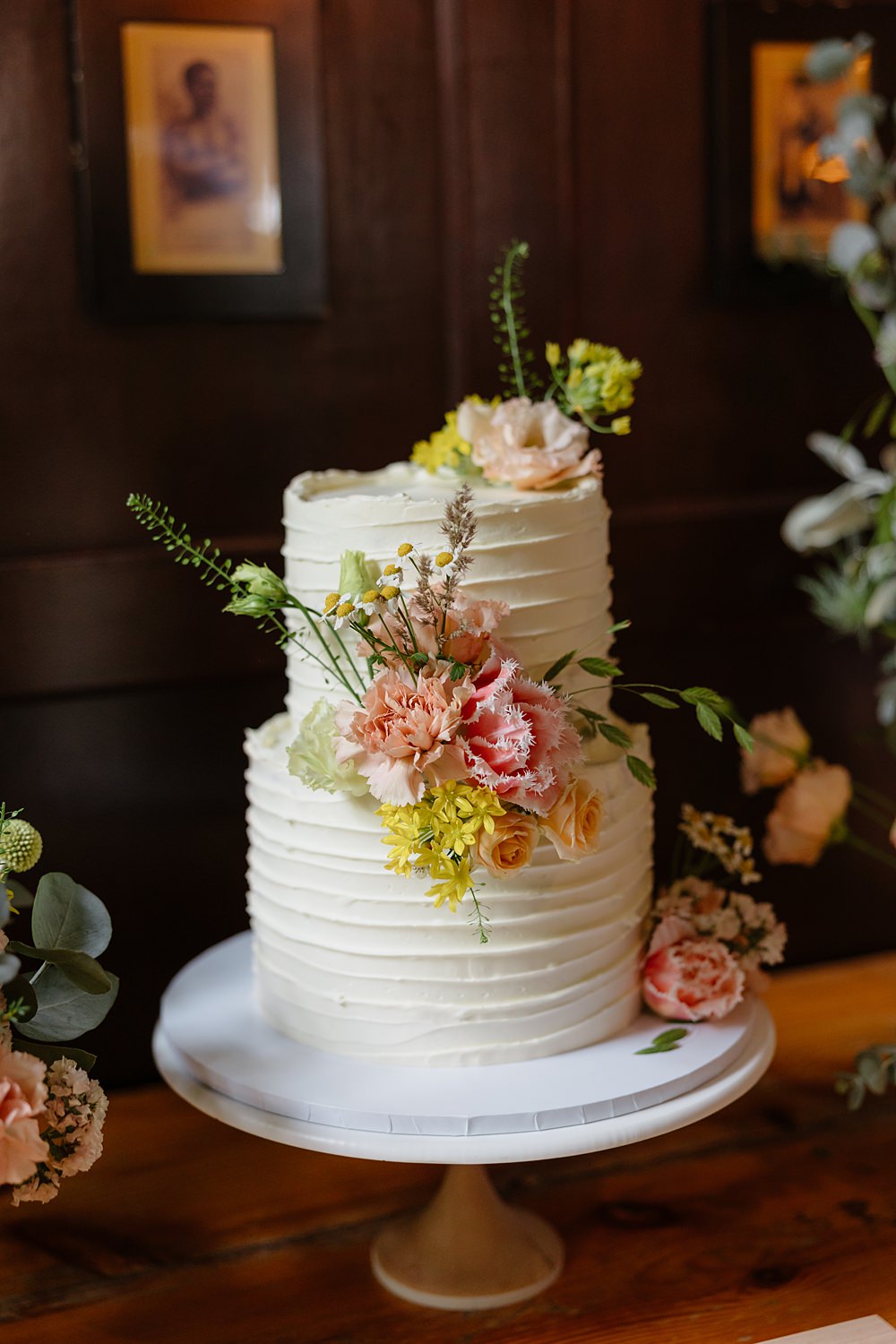 Prince Albert Camden Wedding Heather Sham Photography Rustic Buttercream 2 Tier Cake Flowers