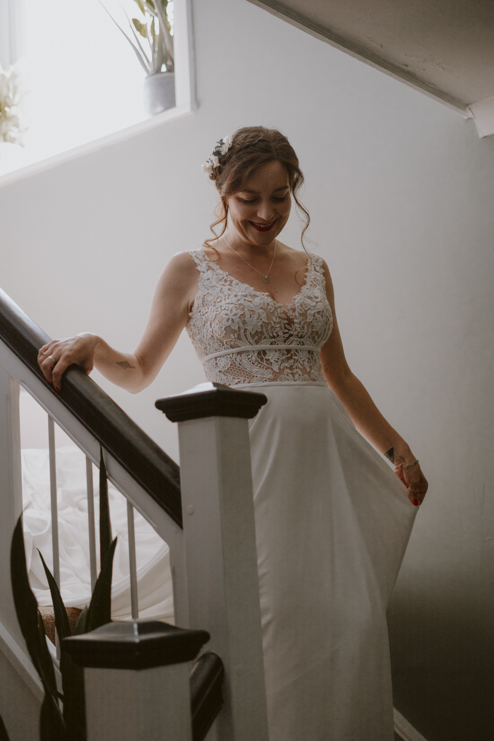 Slindon House Wedding Sasha Weddings Lace Strap Gown Flowing Skirt Bride