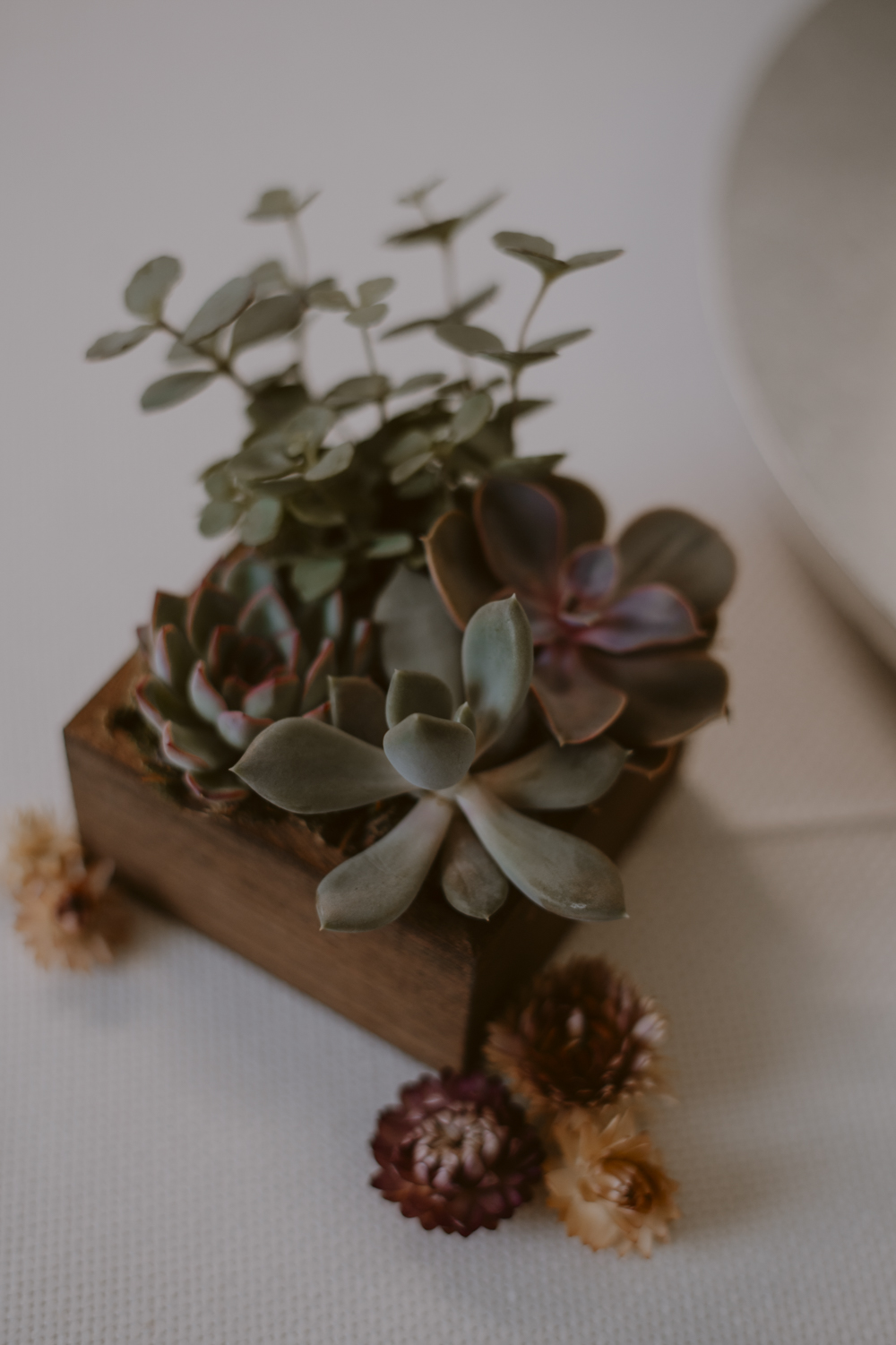 Slindon House Wedding Sasha Weddings Table Centrepiece Wooden Box Succulents