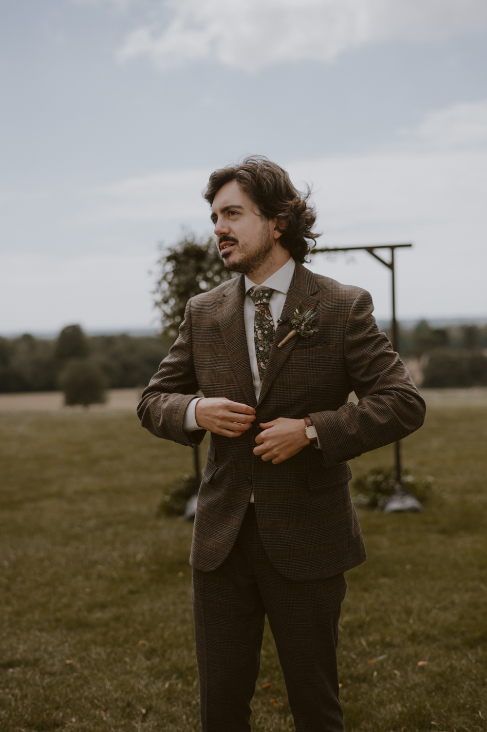 Slindon House Wedding Sasha Weddings Groom Brown Suit