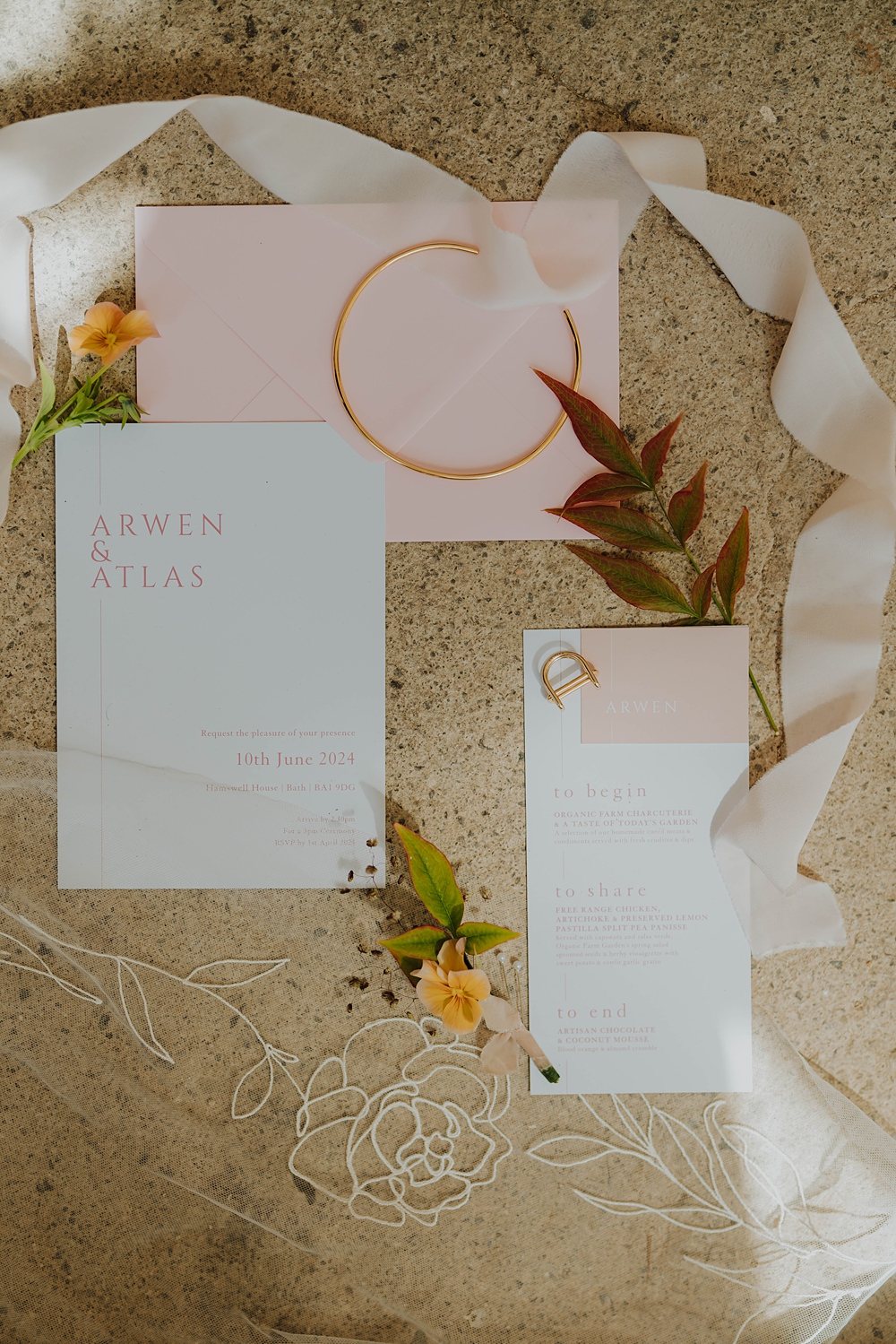 Spring Cotswolds Wedding Ideas Mei Lou Photography Peach Cream Pink Stationery Invite