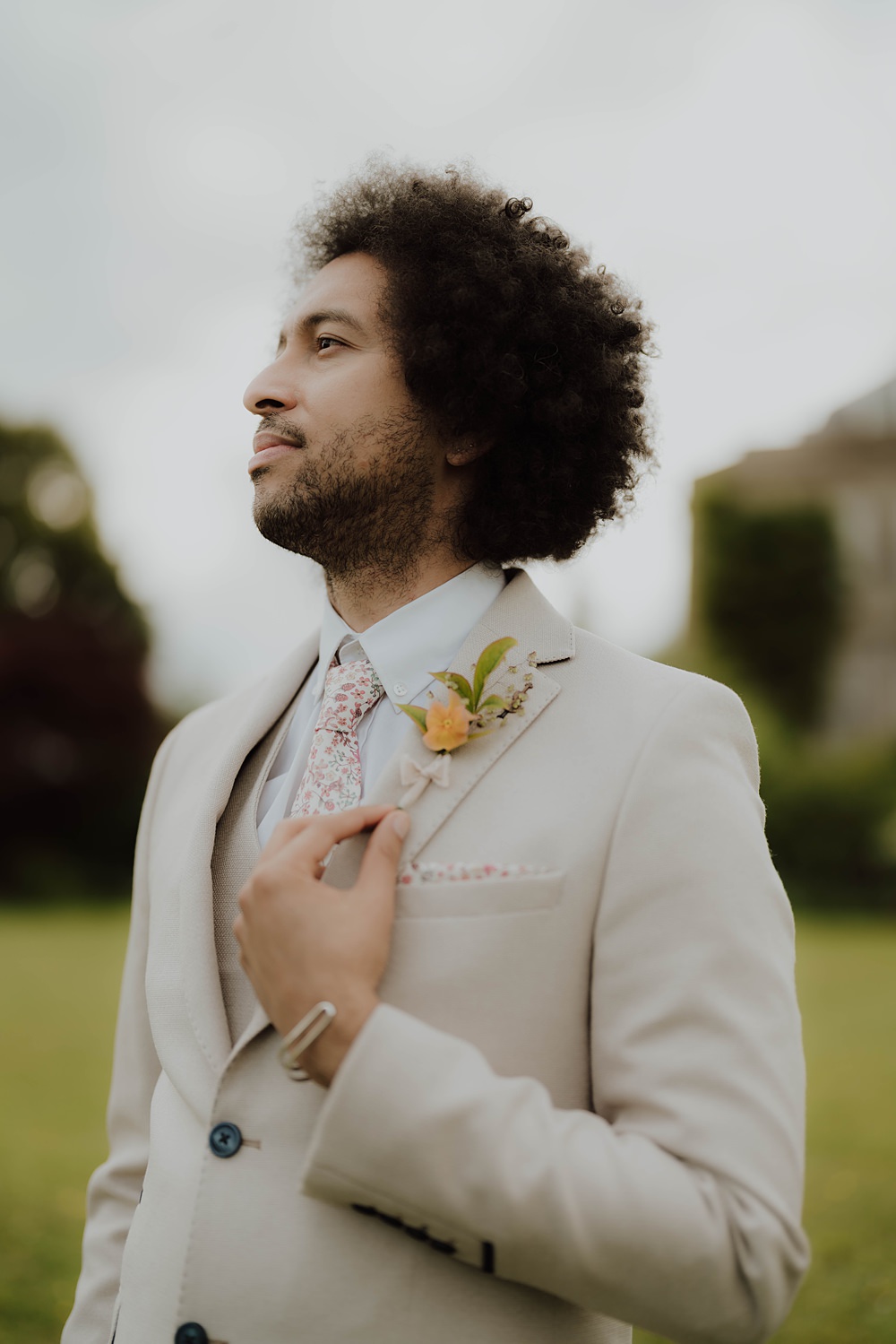 Spring Cotswolds Wedding Ideas Mei Lou Photography Beige Suit Pattern Tie Groom