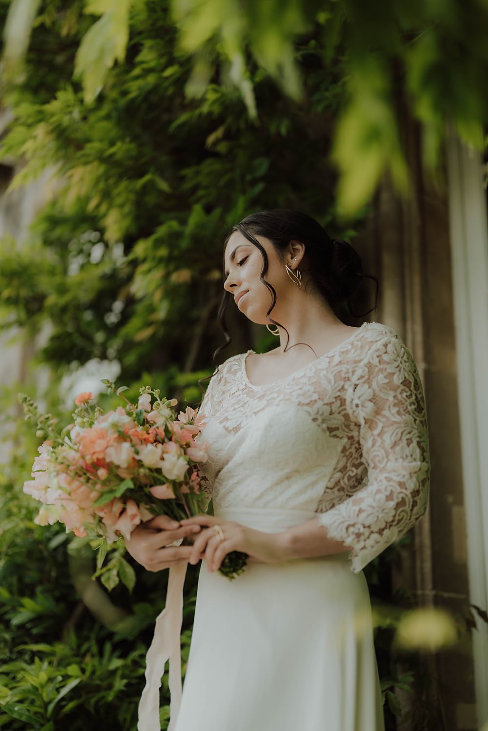 Spring Cotswolds Wedding Ideas Mei Lou Photography Long Lace Sleeve Dress Gown