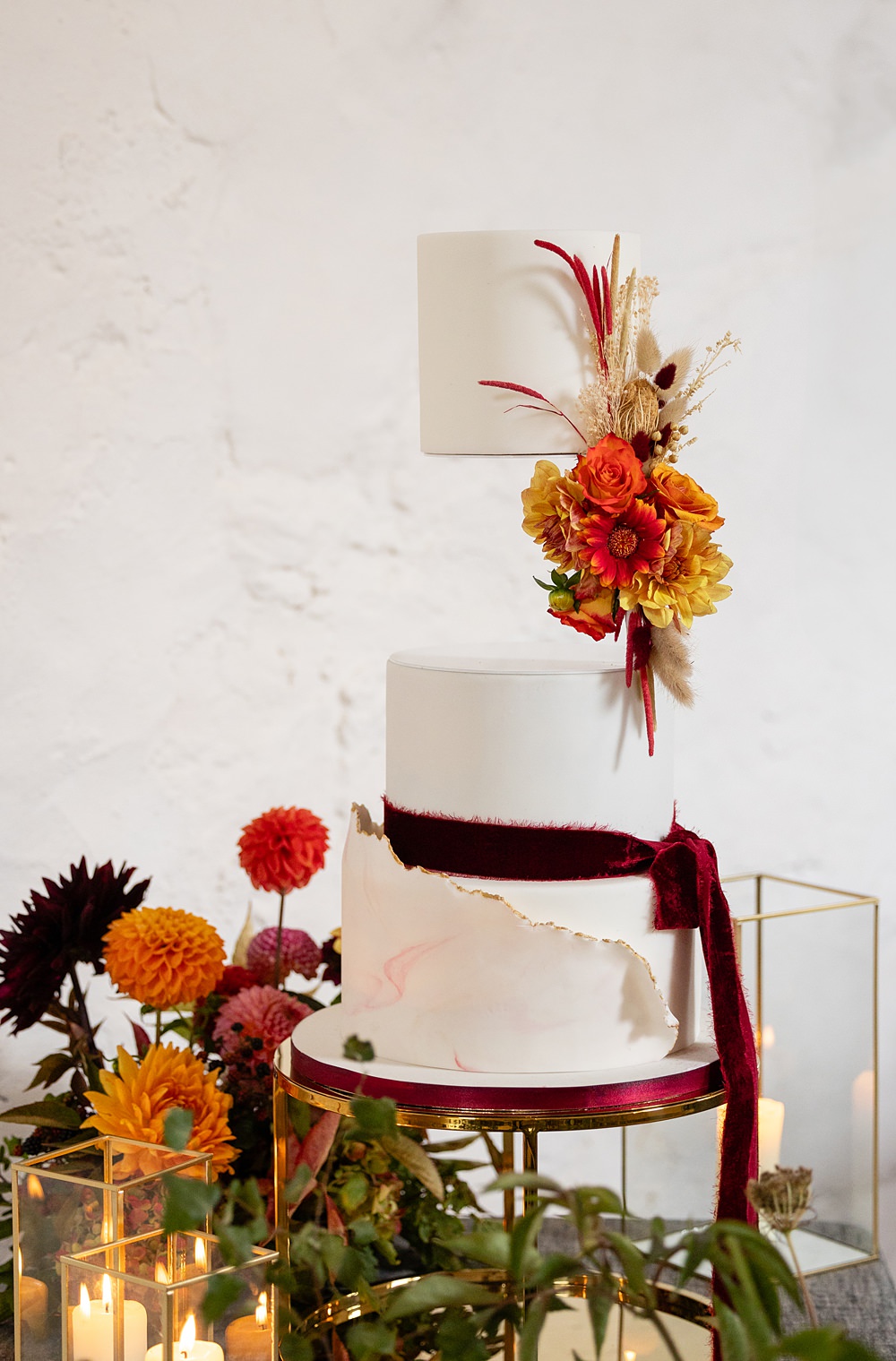 The Courtyard Venue Wedding Ideas Nicki Jones Photography Invisible Tier Cake Red Ribbon Flowers