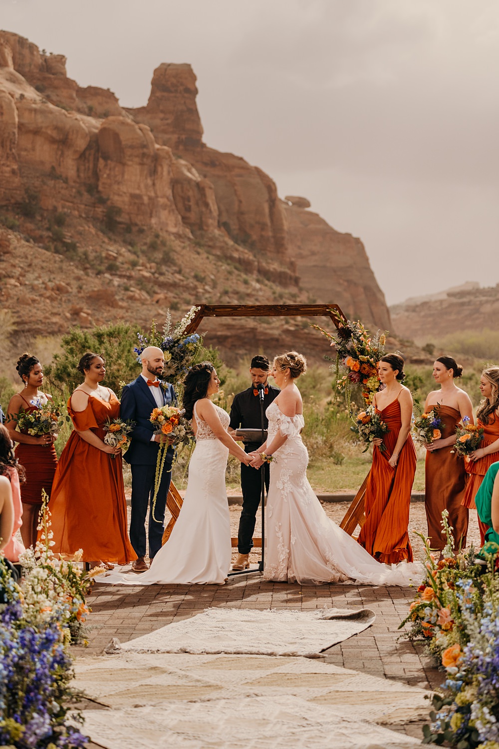 The Red Earth Venue Wedding Adventure and Vow Hexagon Wooden Flower Arch Ceremony