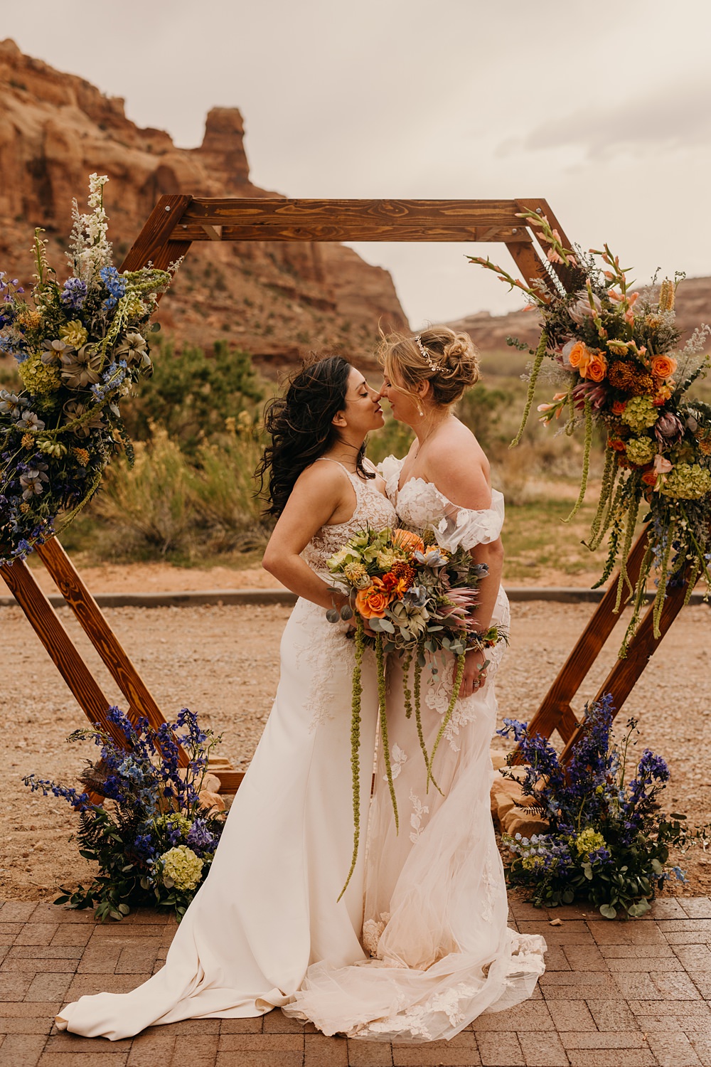 The Red Earth Venue Wedding Adventure and Vow Hexagon Wooden Flower Arch Ceremony