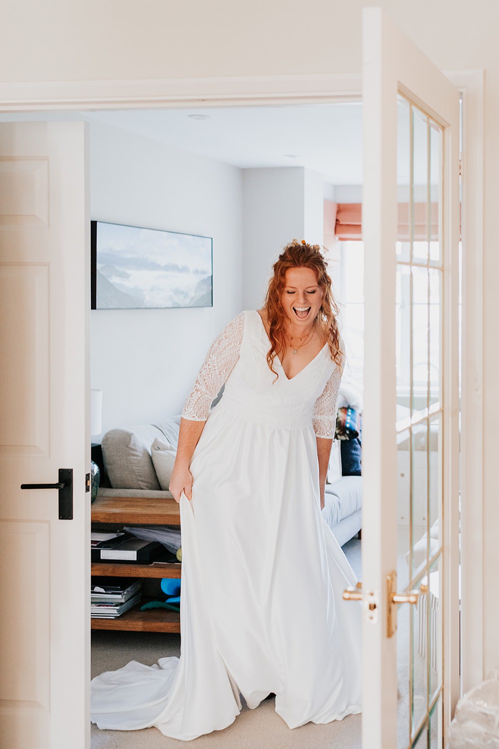 Chidham Barn Wedding Lucy Davis Photography Dress Bride Long Sleeve