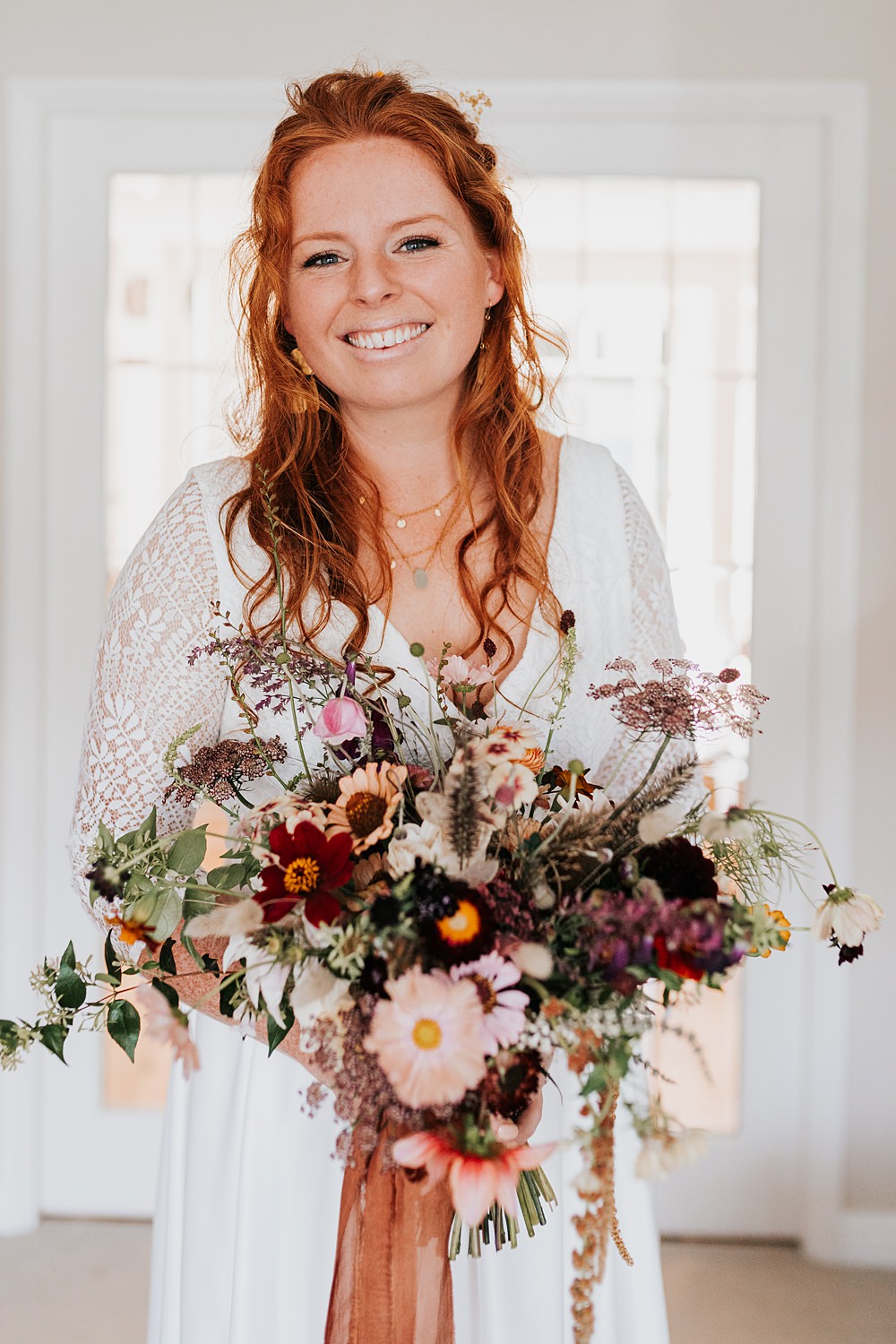 Chidham Barn Wedding Lucy Davis Photography Autumn Bouquet Orange Ribbon