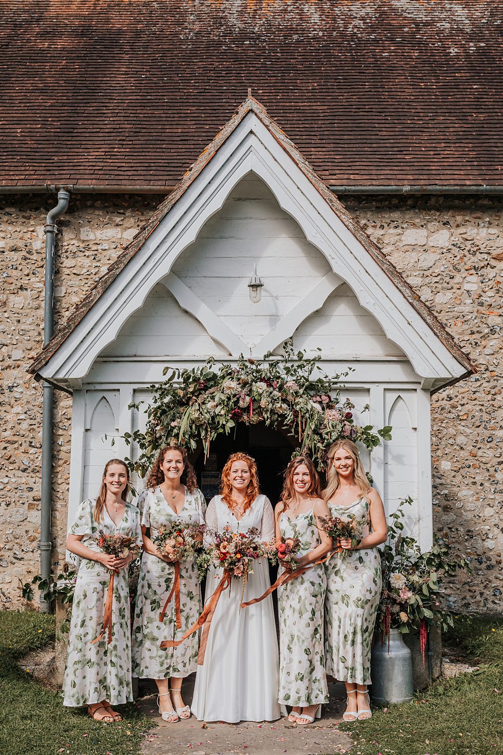 Chidham Barn Wedding Lucy Davis Photography Floral Bridesmaid Dresses
