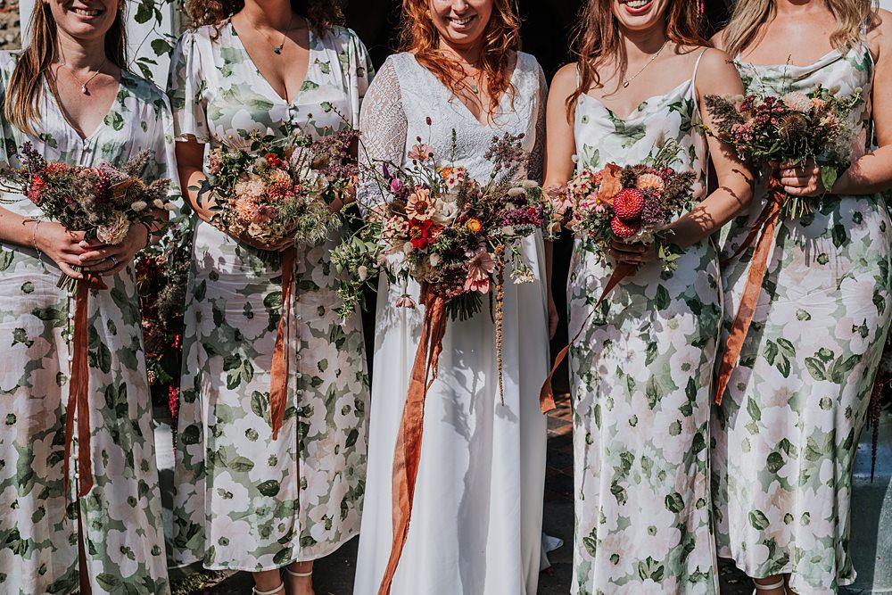 Chidham Barn Wedding Lucy Davis Photography Autumn Bouquet Orange Ribbon Bridesmaids