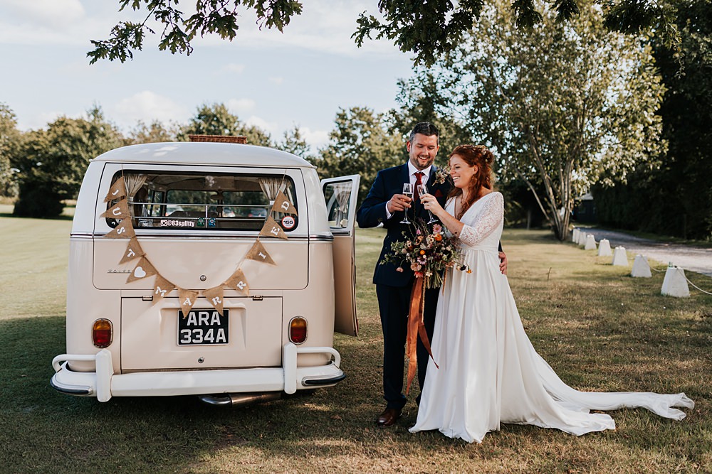 Chidham Barn Wedding Lucy Davis Photography VW Campervan Transport