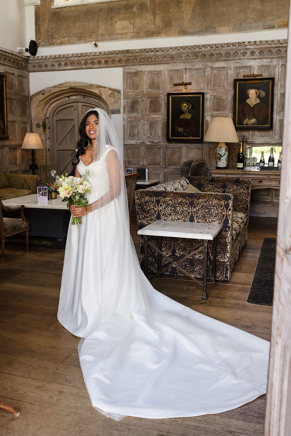 Fawsley Hall Wedding Sky Photography Dress Bride Straps Train