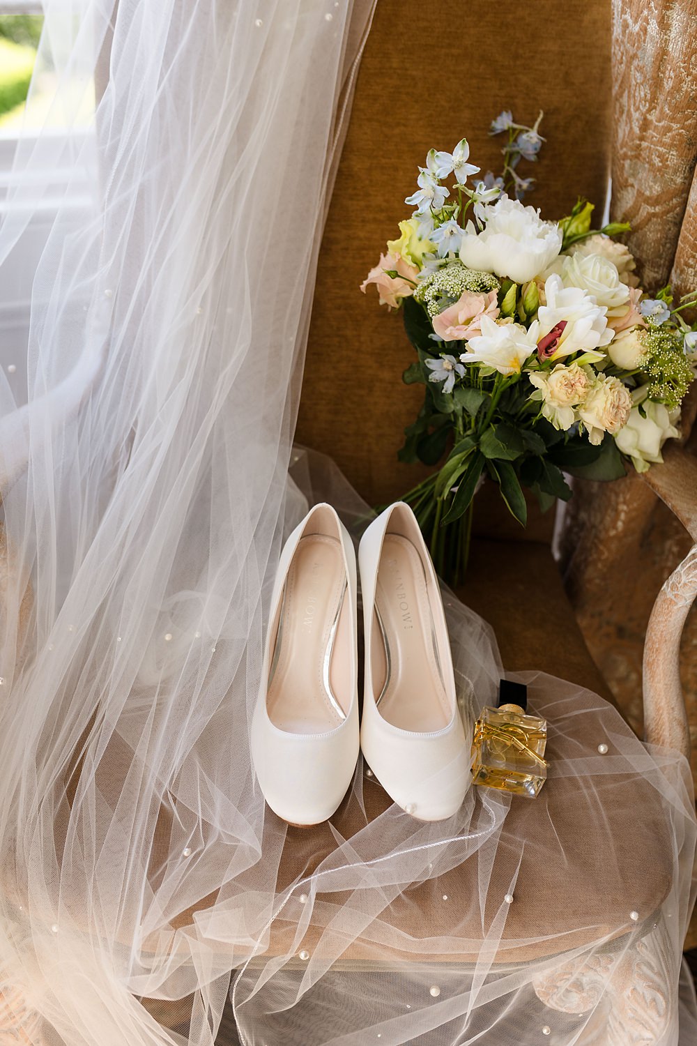 Fawsley Hall Wedding Sky Photography Bride Bouquet Veil Shoes