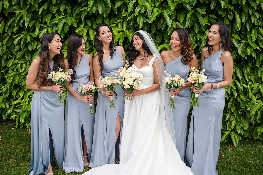 Fawsley Hall Wedding Sky Photography Blue Grey Bridesmaid Dresses