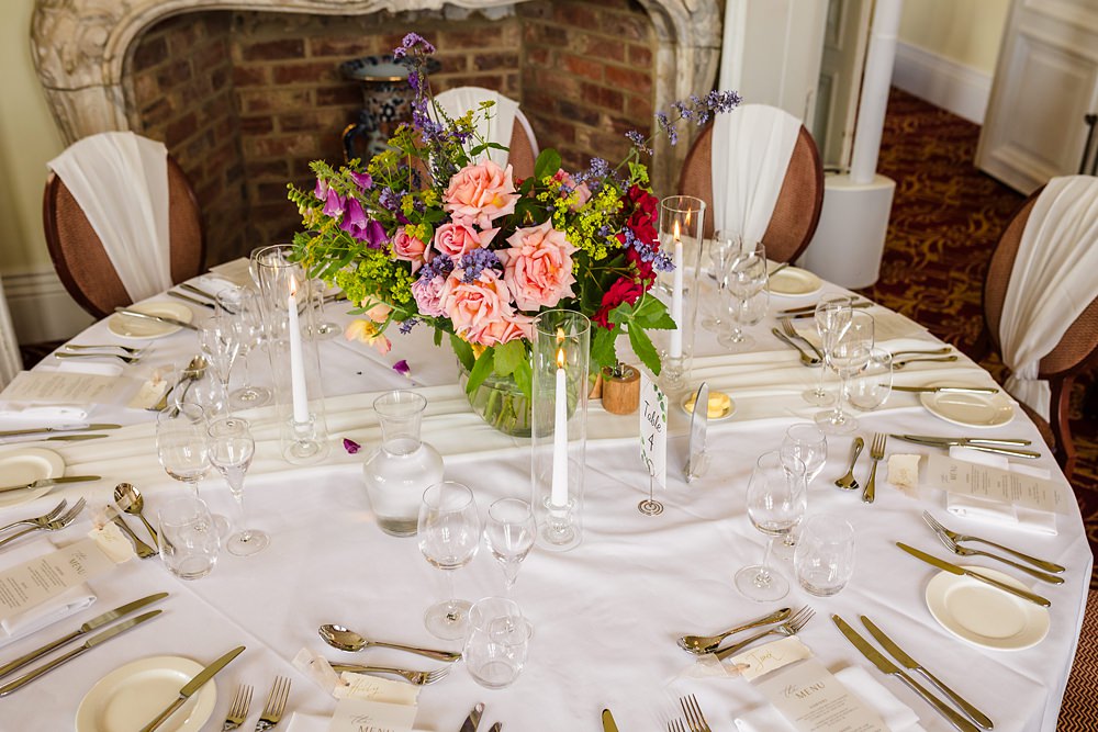 Fawsley Hall Wedding Sky Photography Flower Centrepiece Colourful Wild