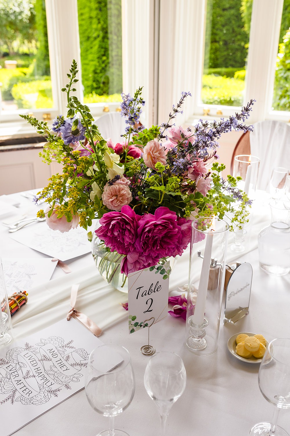 Fawsley Hall Wedding Sky Photography Flower Centrepiece Colourful Wild