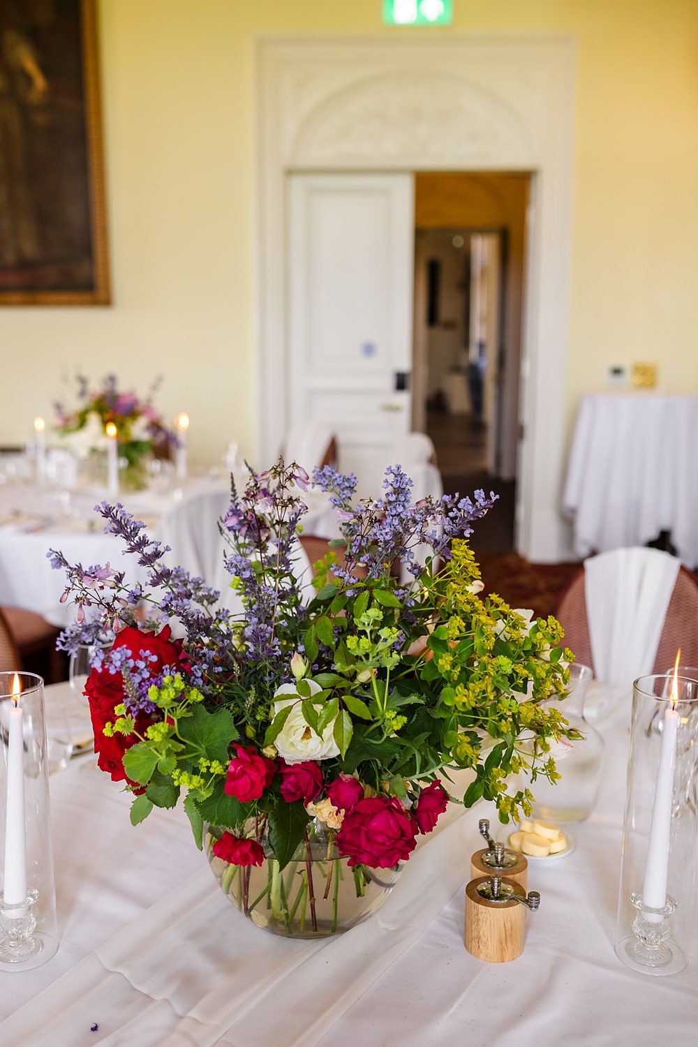Fawsley Hall Wedding Sky Photography Flower Centrepiece Colourful Wild