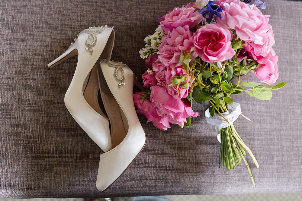 Fawsley Hall Wedding Sky Photography Pink Bouquet Flowers Shoes