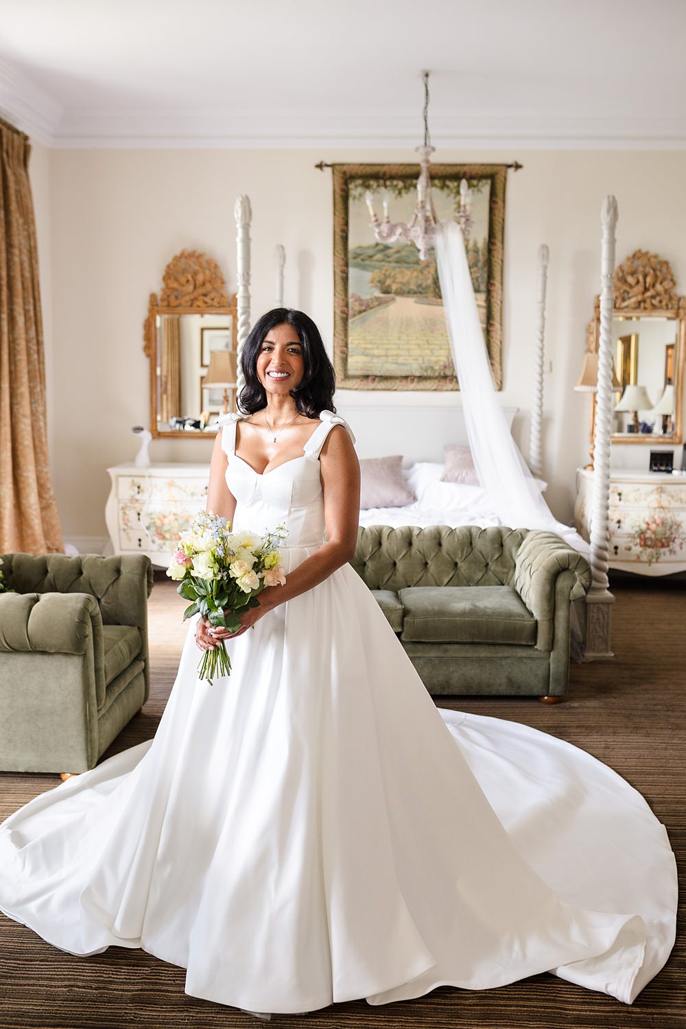 Fawsley Hall Wedding Sky Photography Dress Bride Straps Train