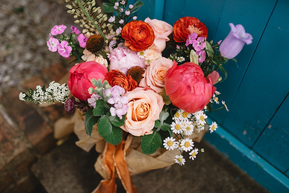 Headrow House Wedding Louise Barry Photographer Colourful Bouquet Flowers Pink Lilac