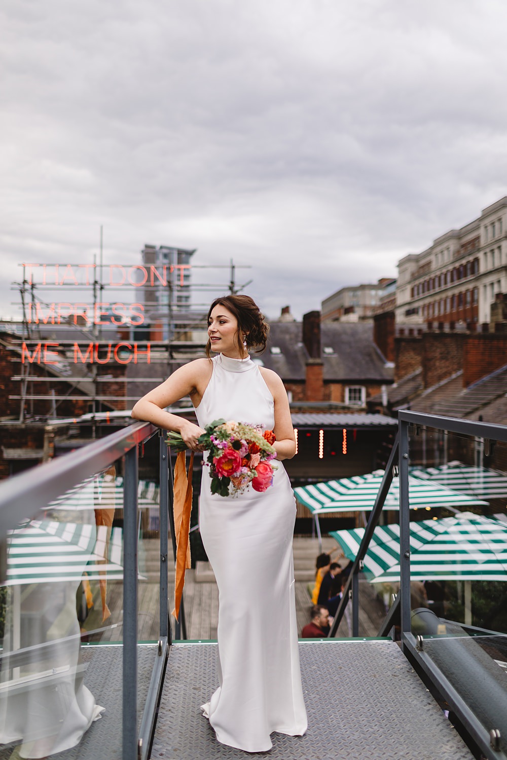 Headrow House Wedding Louise Barry Photographer Silk Satin Halterneck Bride Dress