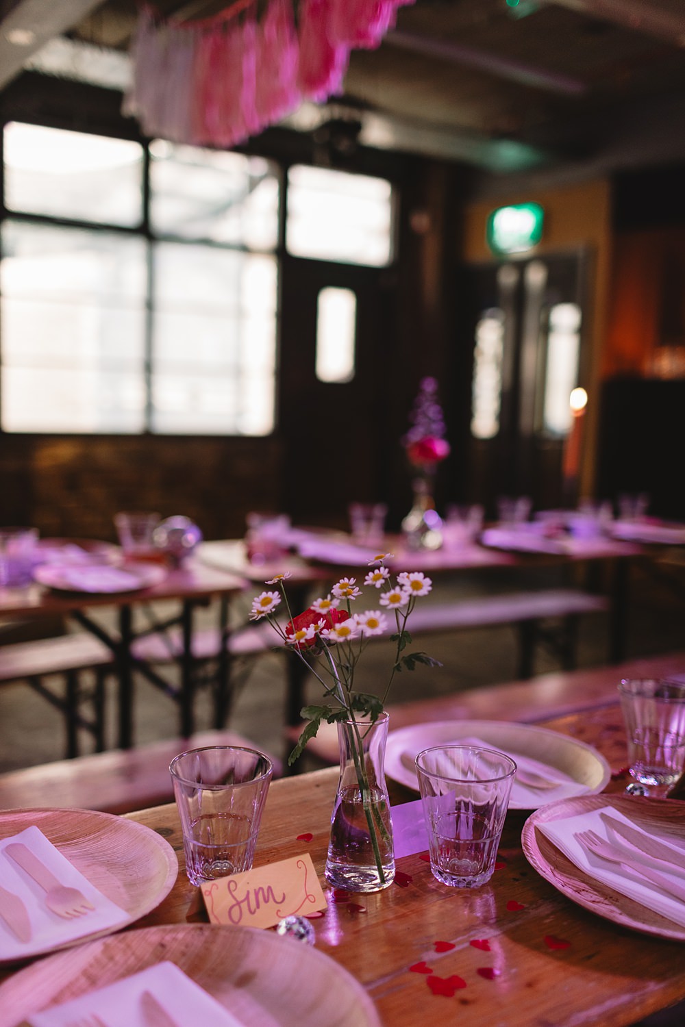 Headrow House Wedding Louise Barry Photographer Daisy Centrepiece Flowers Bottle