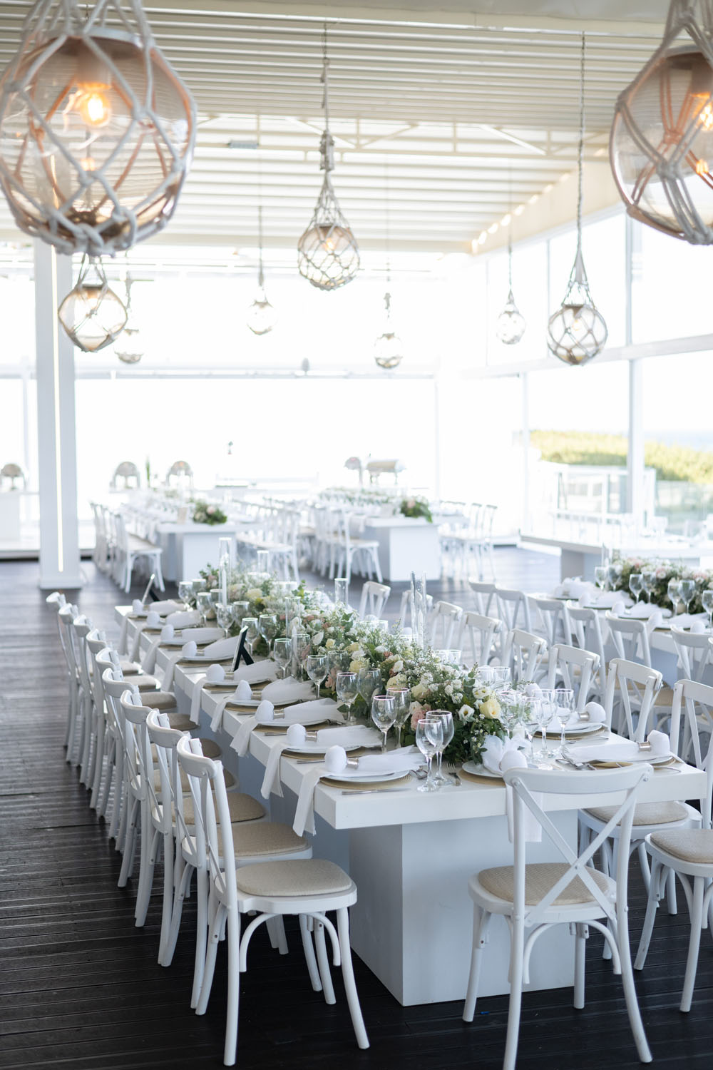 Sea Soul Wedding Moments To Keep Photography Long Tables White Cloths Candles Greenery Pink Flower Runner