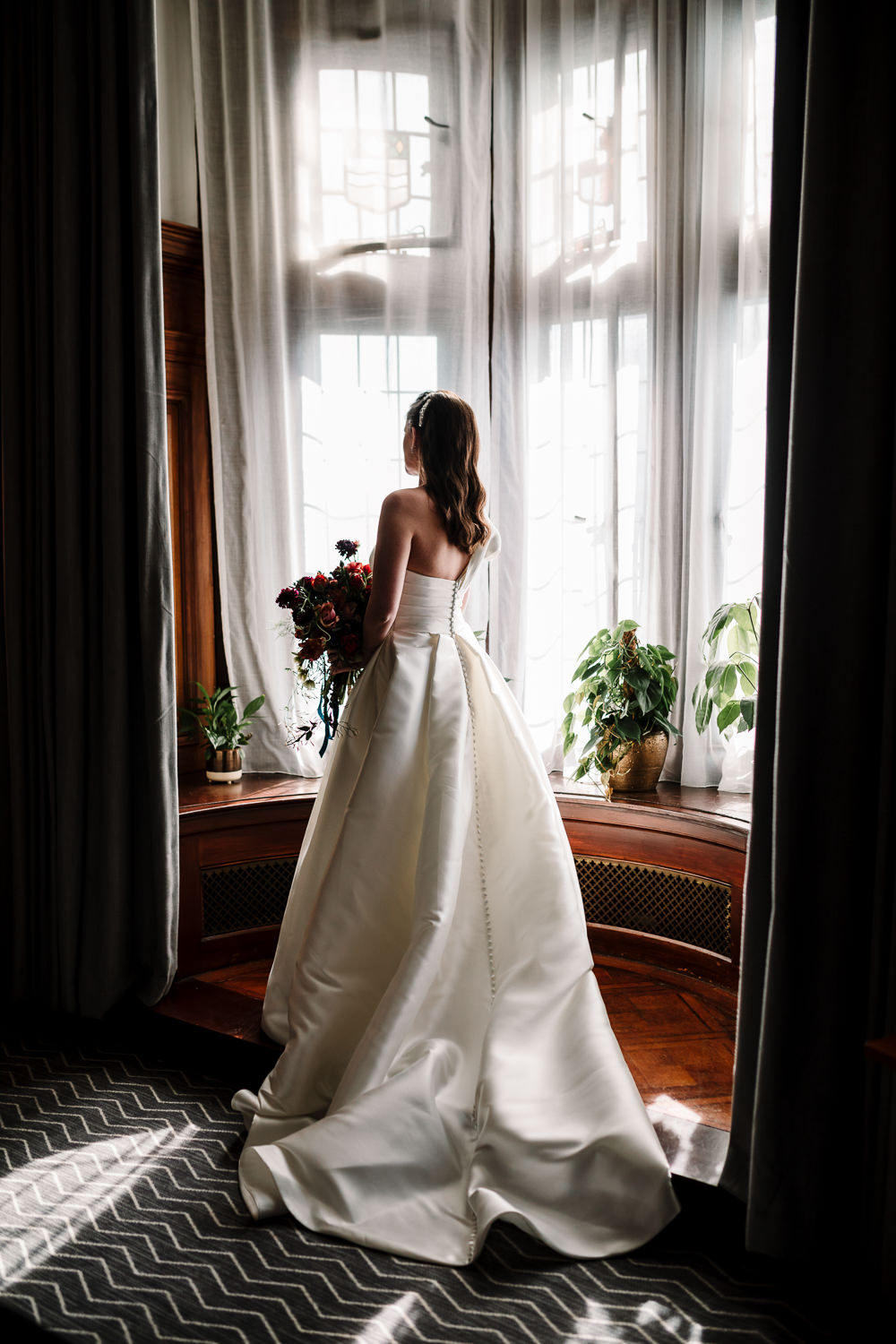 Whitworth Art Gallery Wedding Amy Faith Photography Bride Gown Pronovias Train One Shoulder