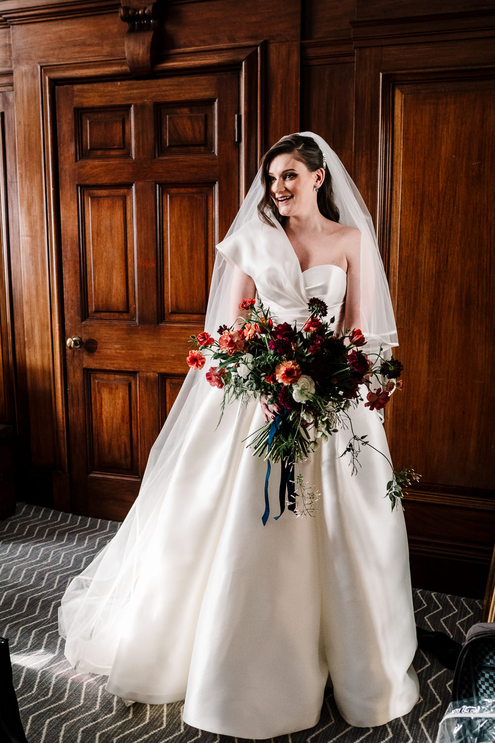 Whitworth Art Gallery Wedding Amy Faith Photography Bride Gown Pronovias Train One Shoulder
