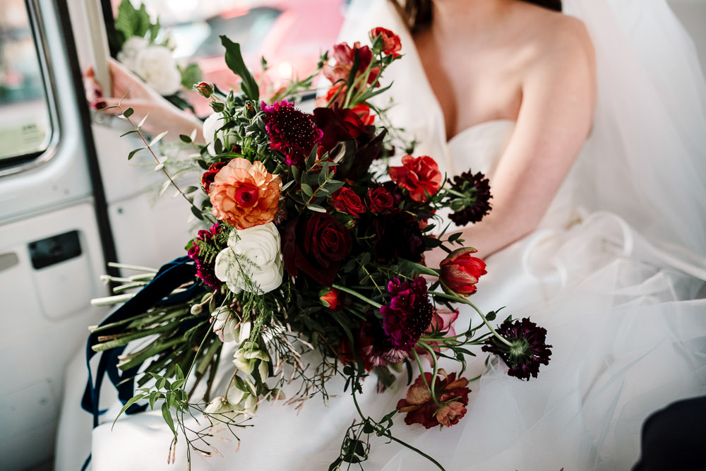 Whitworth Art Gallery Wedding Amy Faith Photography Red Pink Bouquet Flowers