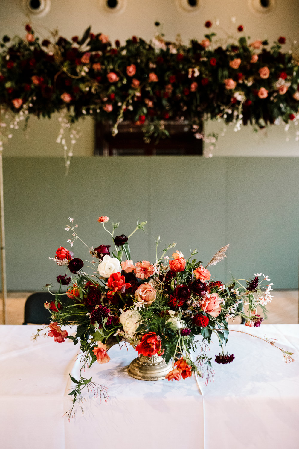 Whitworth Art Gallery Wedding Amy Faith Photography Ceremony Table Flowers Red Pink