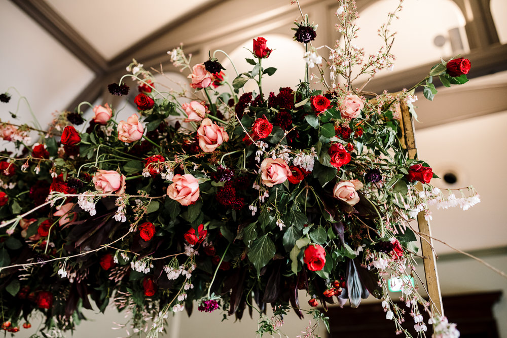 Whitworth Art Gallery Wedding Amy Faith Photography Ceremony Table Flowers Red Pink