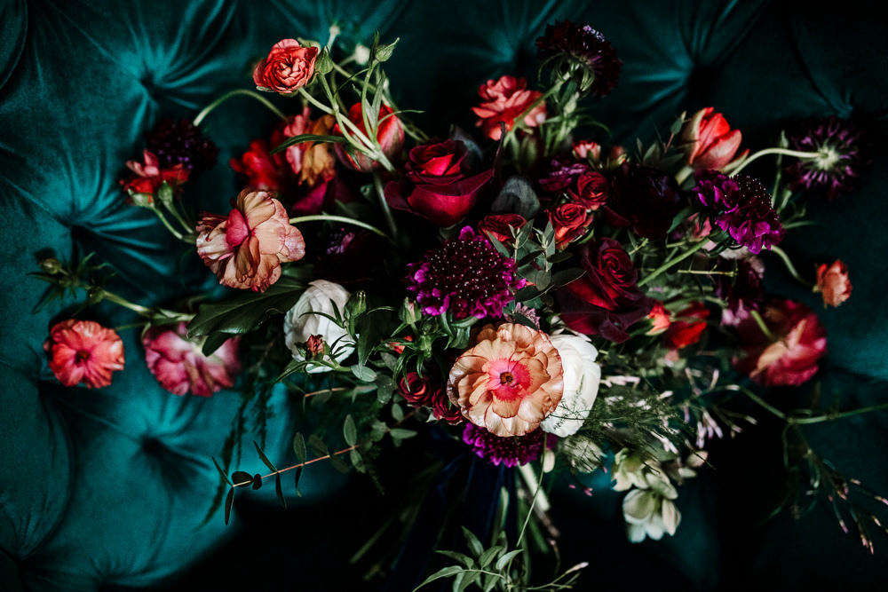 Whitworth Art Gallery Wedding Amy Faith Photography Red Pink Bouquet Flowers