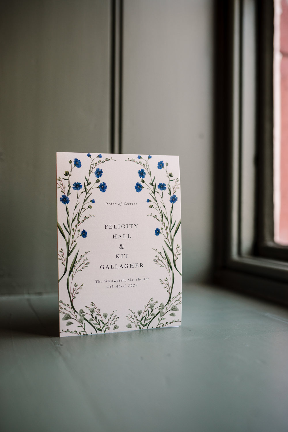Whitworth Art Gallery Wedding Amy Faith Photography Floral Order Service Card