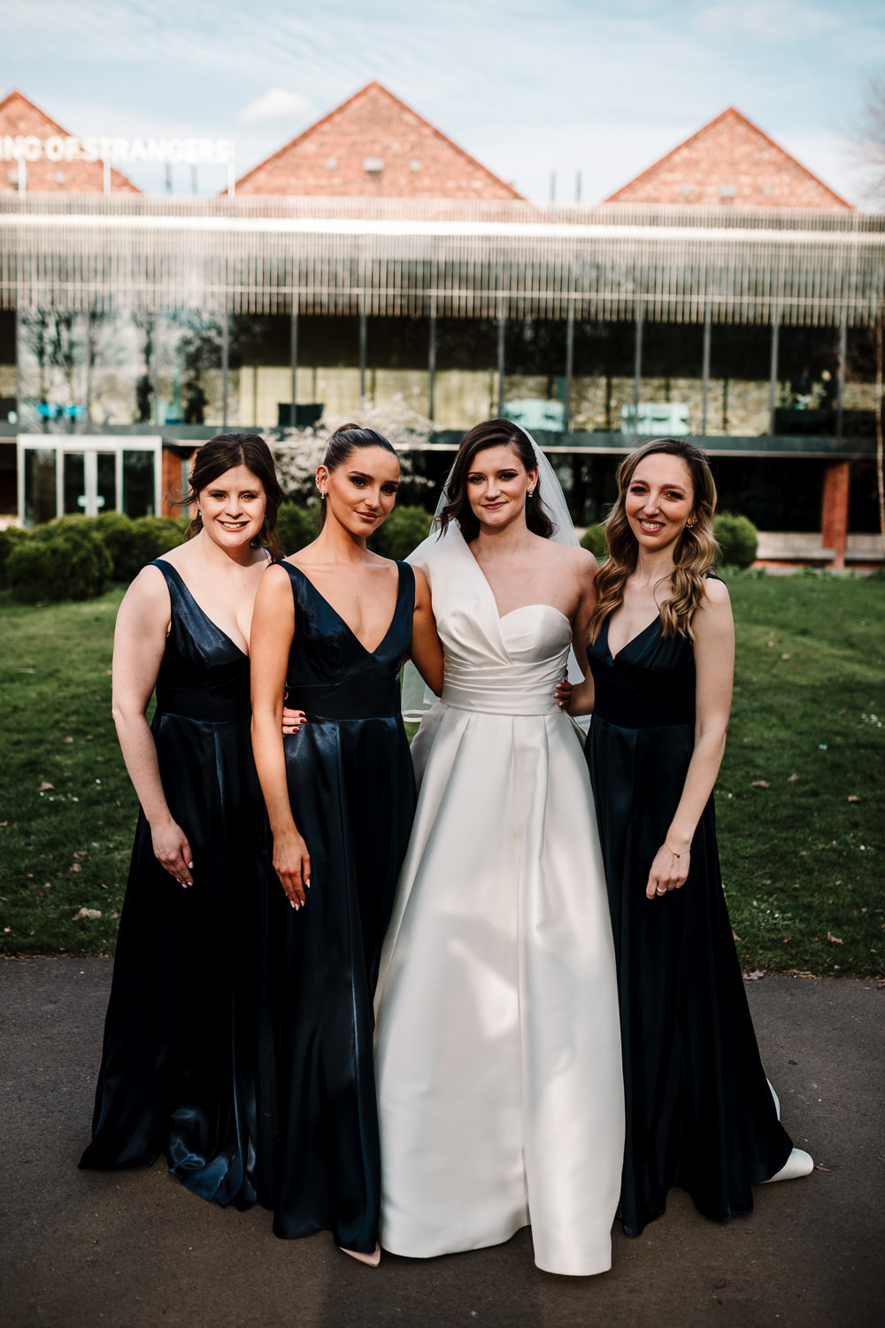 Whitworth Art Gallery Wedding Amy Faith Photography Midnight Navy Blue Long Bridesmaid Dresses