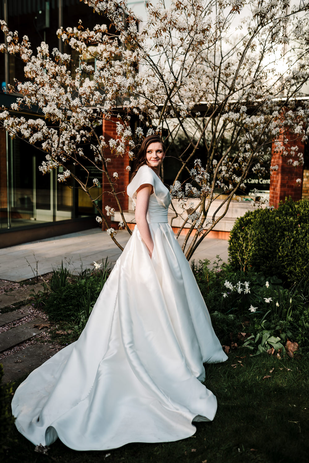 Whitworth Art Gallery Wedding Amy Faith Photography Bride Gown Pronovias Train One Shoulder Pockets