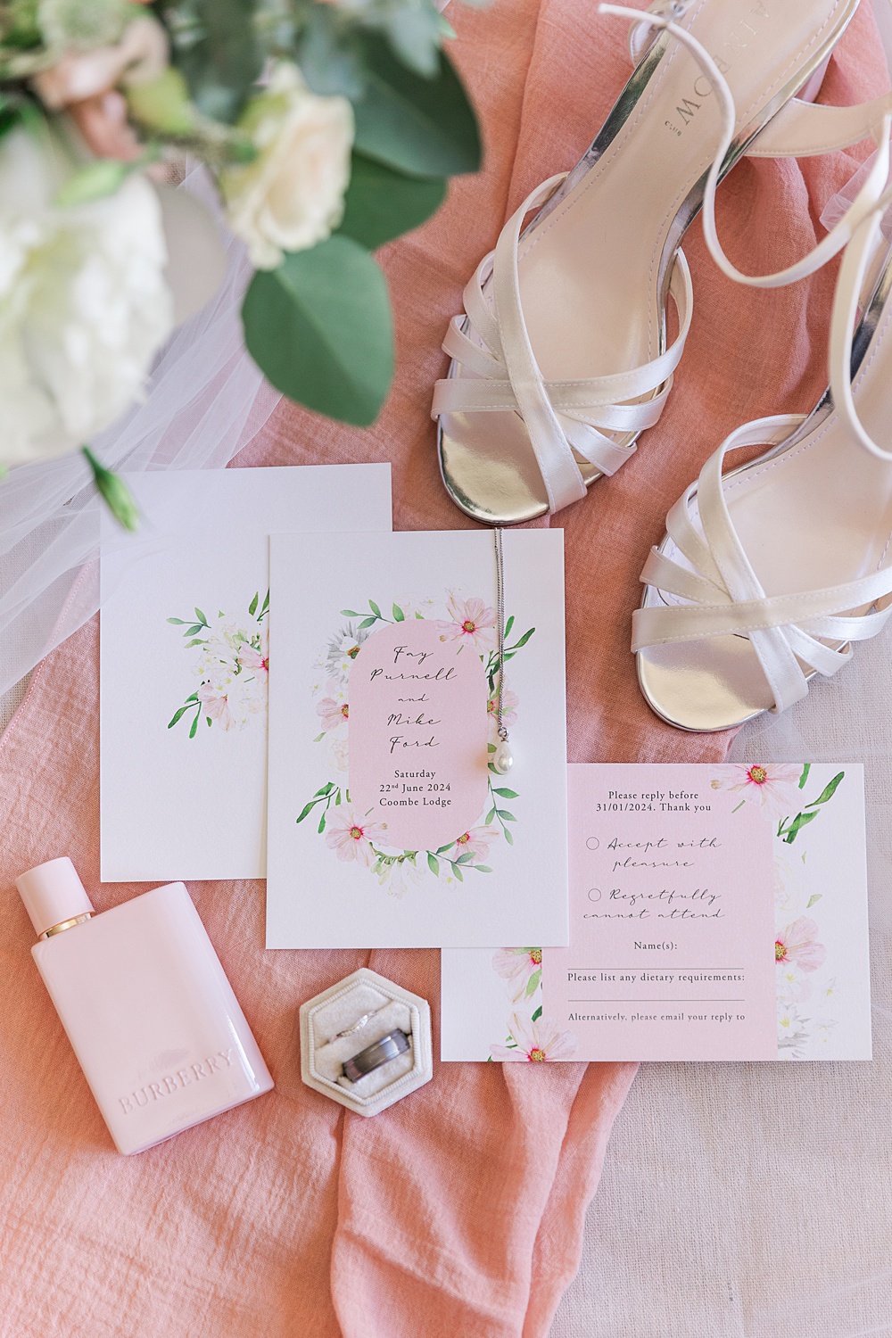 Classic Somerset Country Wedding James and Kerrie Photography Pink Floral Invite Stationery