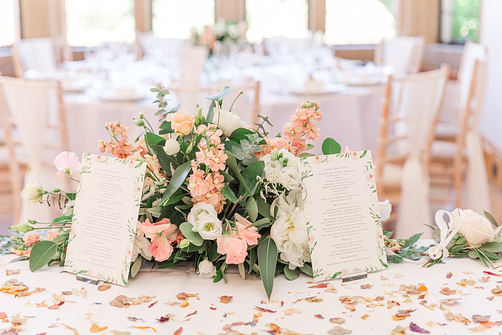 Classic Somerset Country Wedding James and Kerrie Photography Cream Peach Top Table Flowers