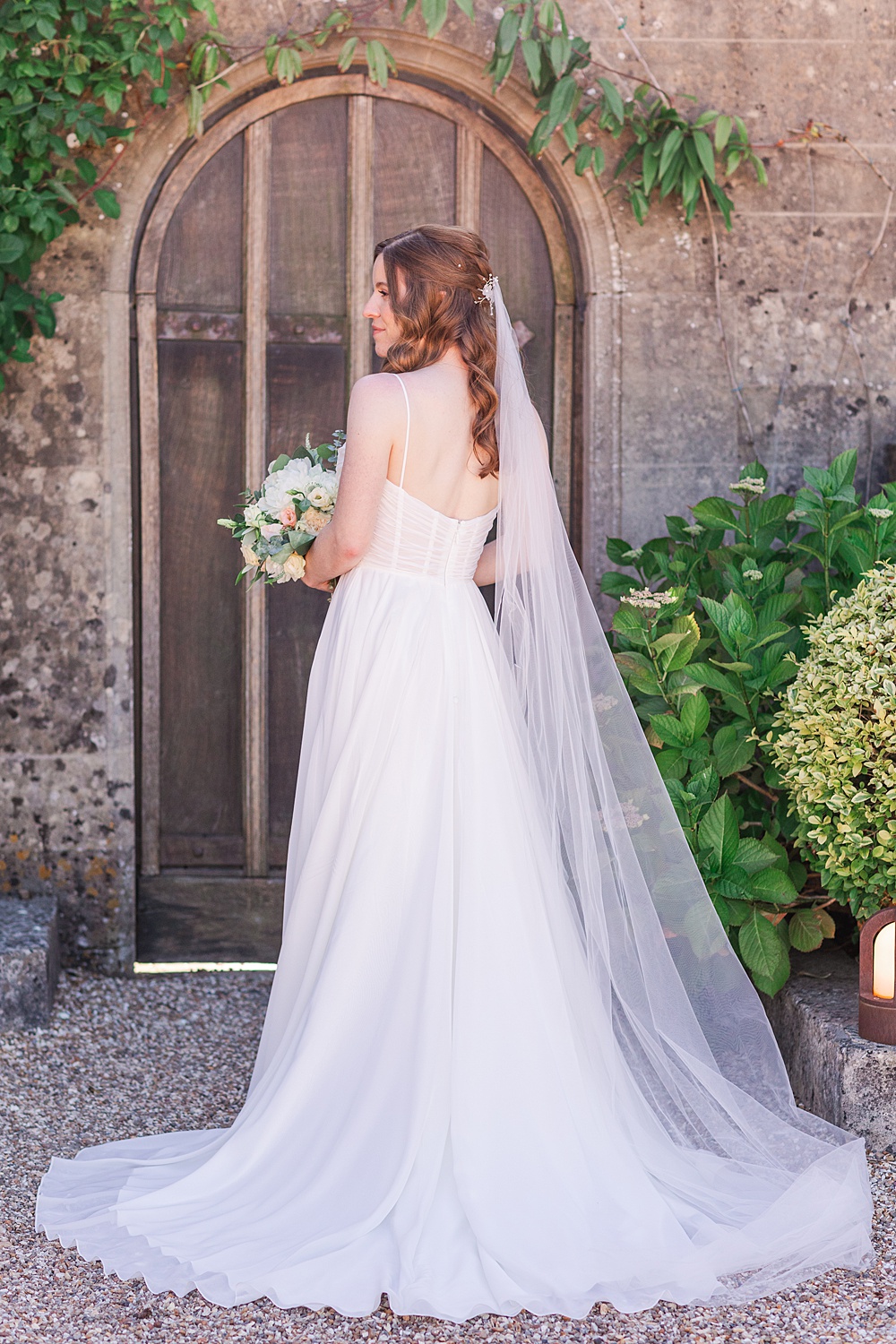 Classic Somerset Country Wedding James and Kerrie Photography Spaghetti Strap Gown Bridal Dress Train Veil