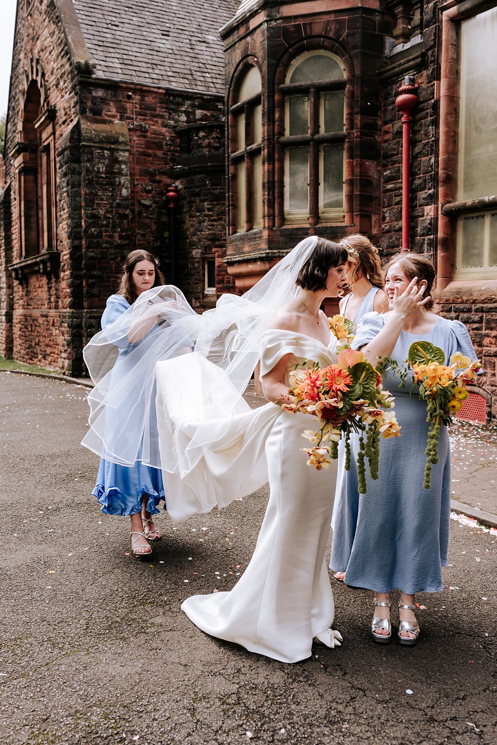 Dinner Party Wedding Lou Rob Photo Blue Bridesmaid Dresses