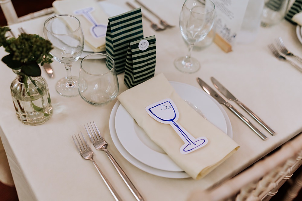 Dinner Party Wedding Lou Rob Photo Place Setting Glass Card