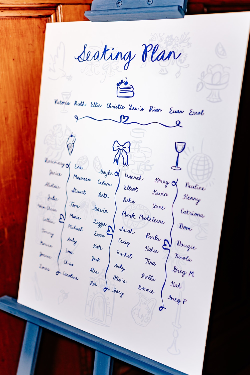 Dinner Party Wedding Lou Rob Photo Ilustrated Blue Table Plan
