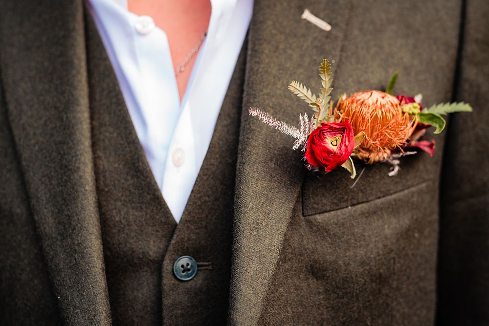 Vintage Winter Wonderland Wedding Ideas Natalia Case Photography Groom Buttonhole Pocket Flowers