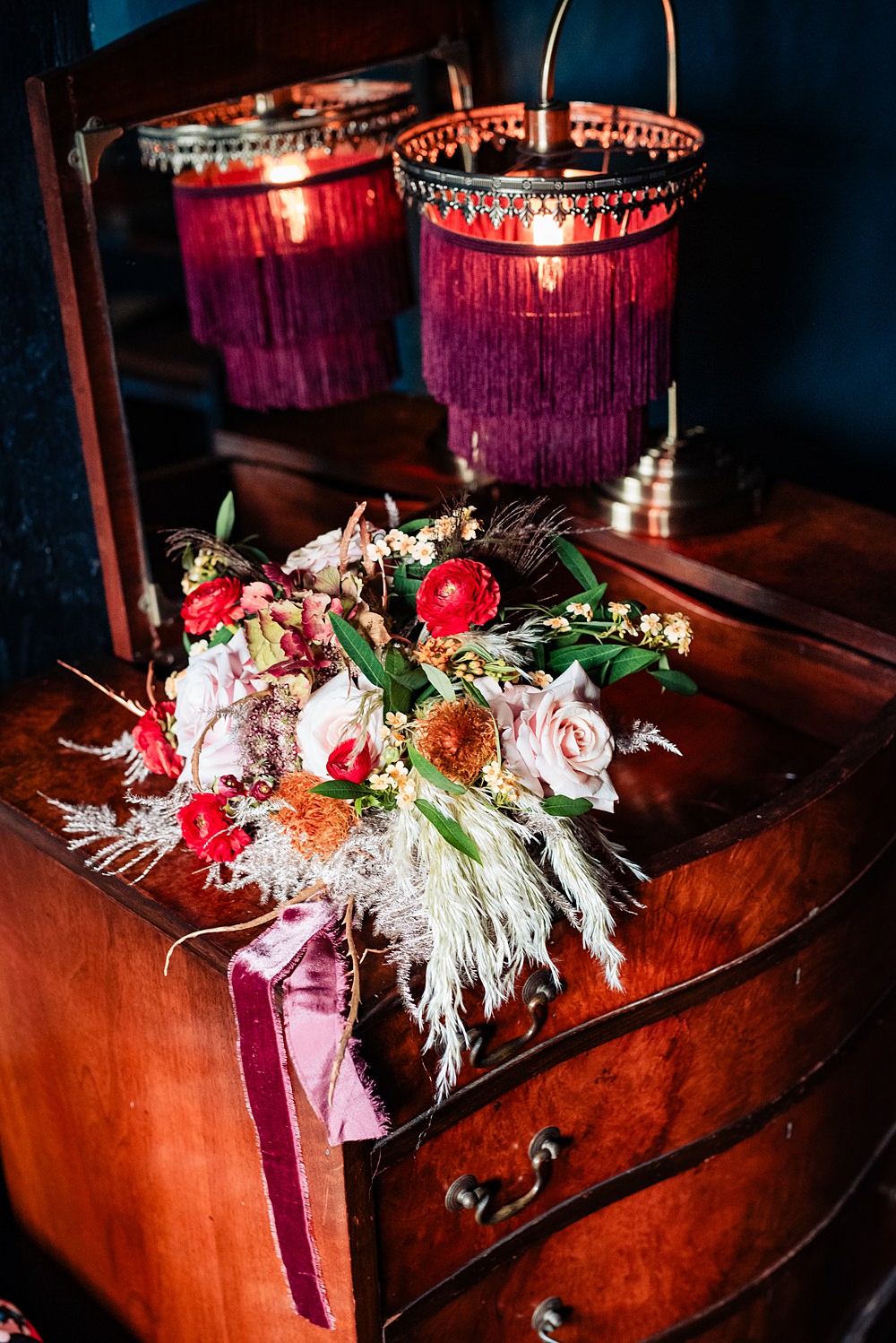 Vintage Winter Wonderland Wedding Ideas Natalia Case Photography Red Pink Bouquet Flowers