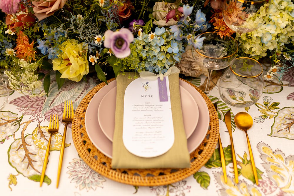 Cedar Lakes Estate Wedding Ideas Little But Fierce Photography Place Setting Menu Mat Gold Cutlery Wildflowers
