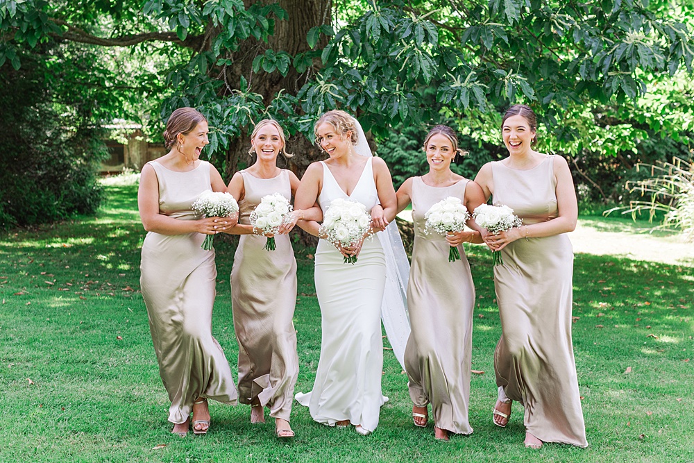 St Audries Park Wedding James and Kerrie Photography Champagne Satin Bridesmaid Dresses